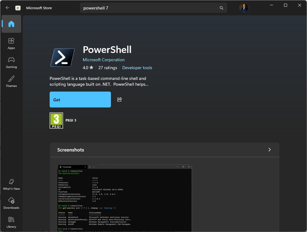 Instalacja PowerShell 7 z Microsoft Store