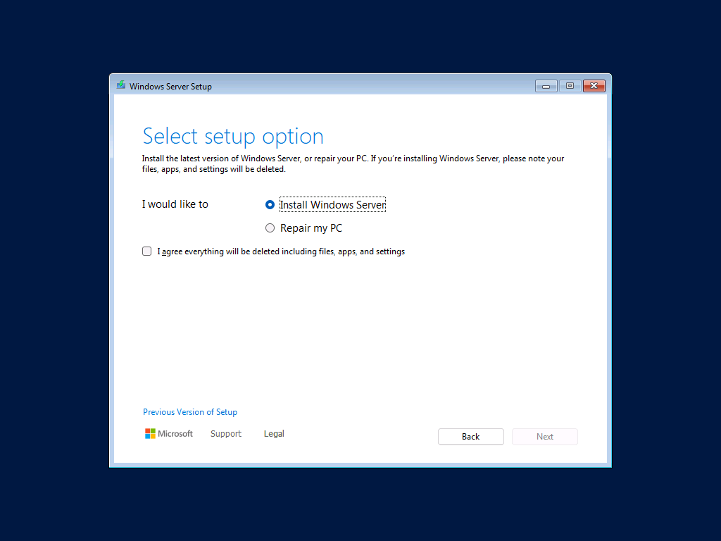 PowerShell - budowa własnego laba - Instalacja Windows Server - select setup option PowerShell - budowa własnego laba - Instalacja Windows Server